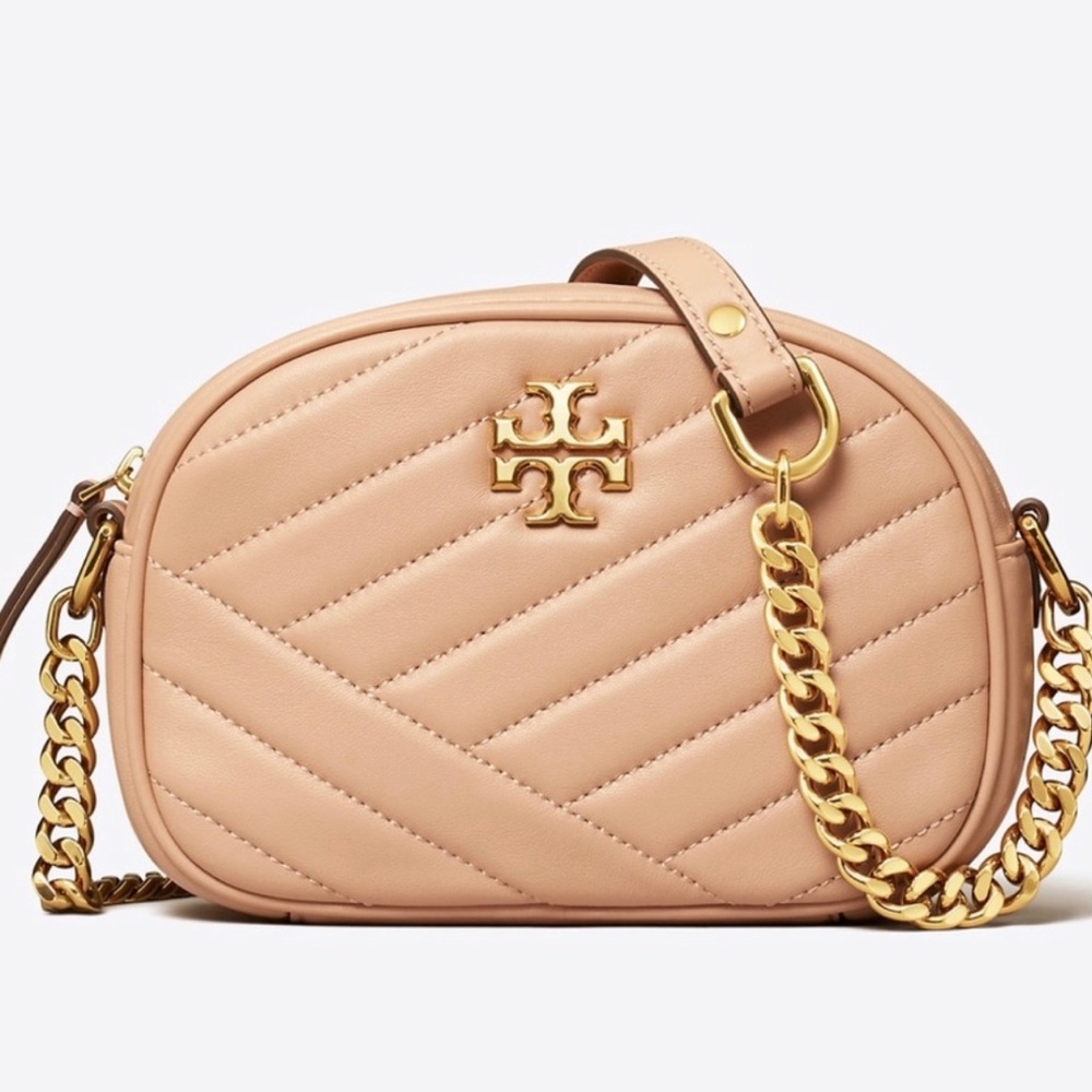 Tory Burch Kira Chevron Camera Beige Tan Bag
